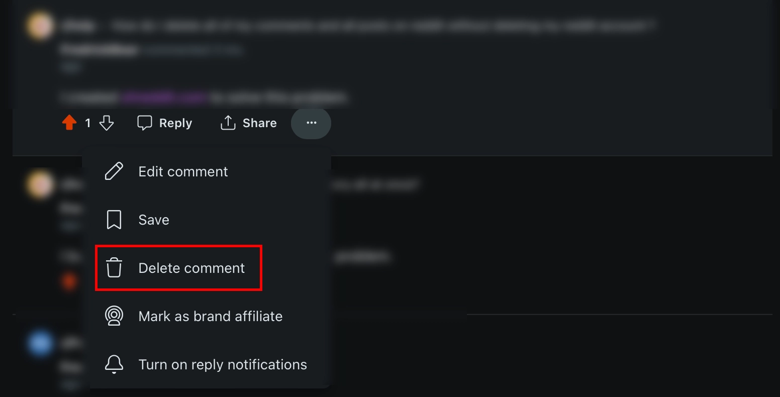 Manually deleting a comment on Reddit