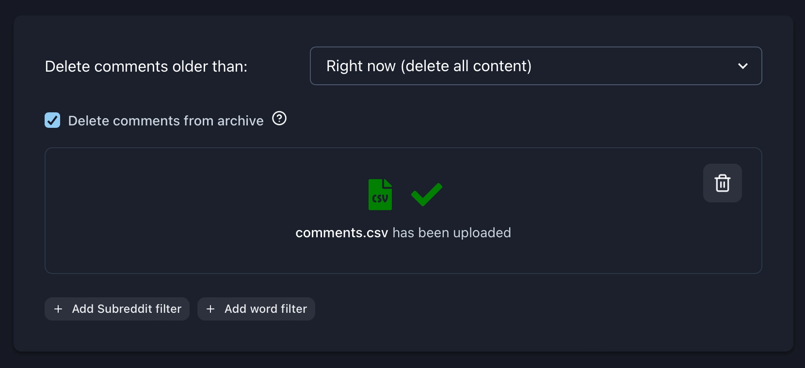 Deleting all comments using your Reddit Data Archive